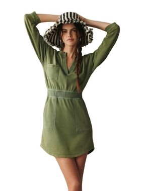 ANTHRO DAILY PRACTICE Sweatshirt Dress Womens XS Olive Green Athleisure Casual